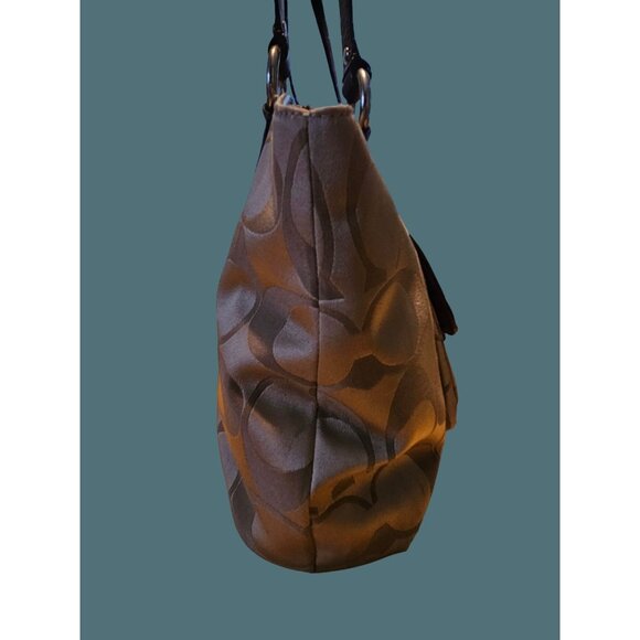 Coach Campbell Signature Belle Carryall Canvas Leather Trim Front Buckle Tote - Picture 4 of 14